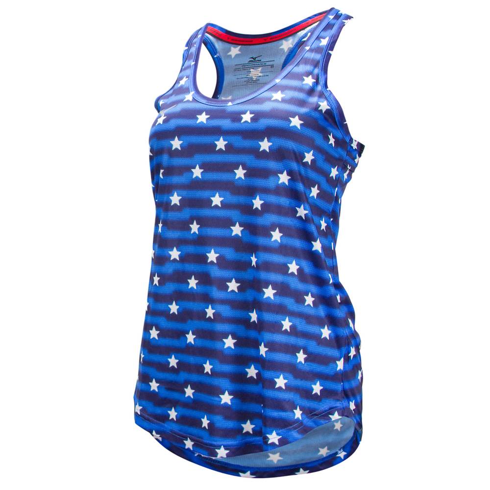 Womens Mizuno America Star Tank Top Blue/White Philippines (GKFUQL597)